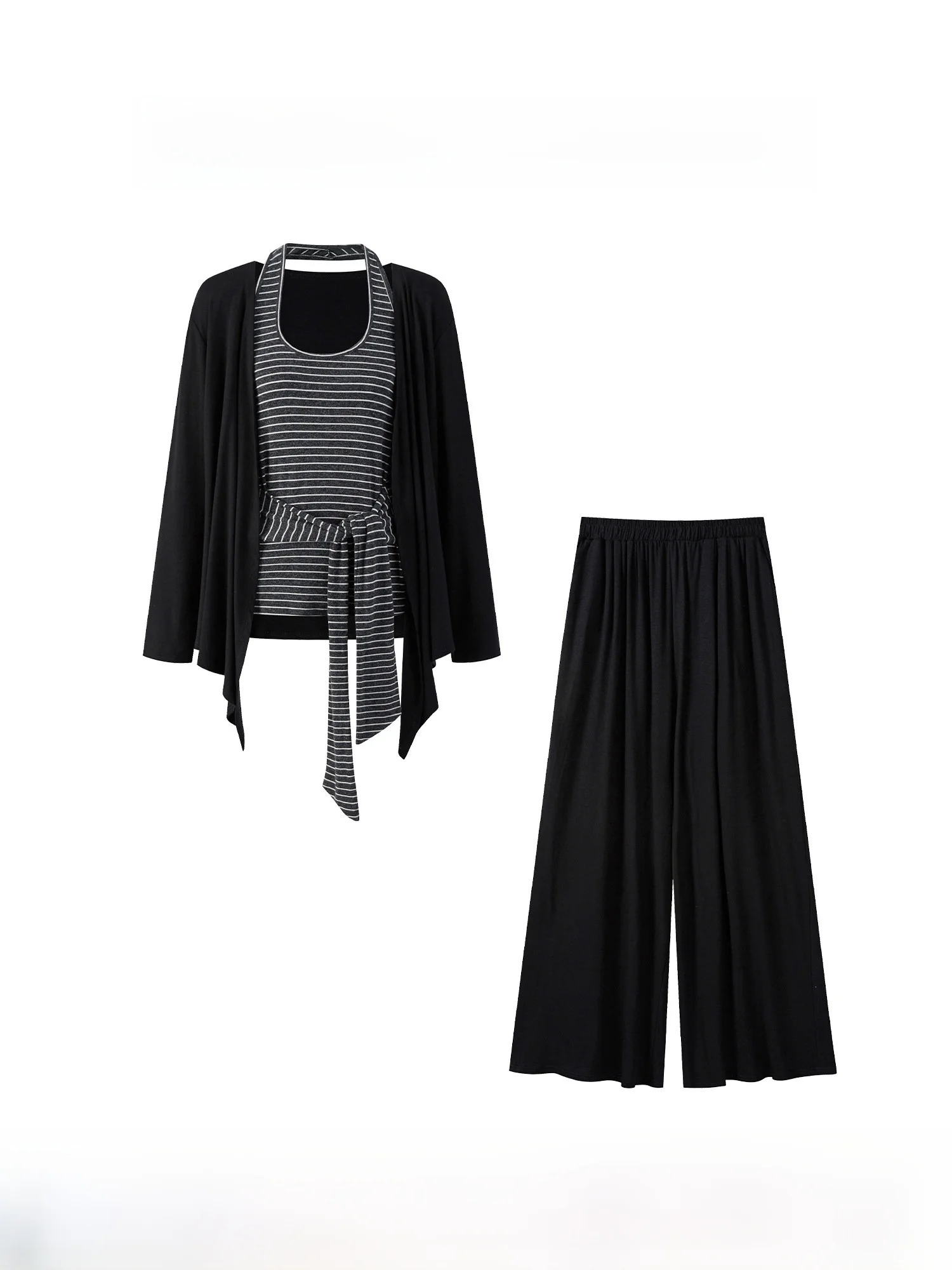 

Женский комплект: свитер-жилет в полоску и брюки с широкими штанинами, осенний новый повседневный комплект из двух предметов с высокой талией