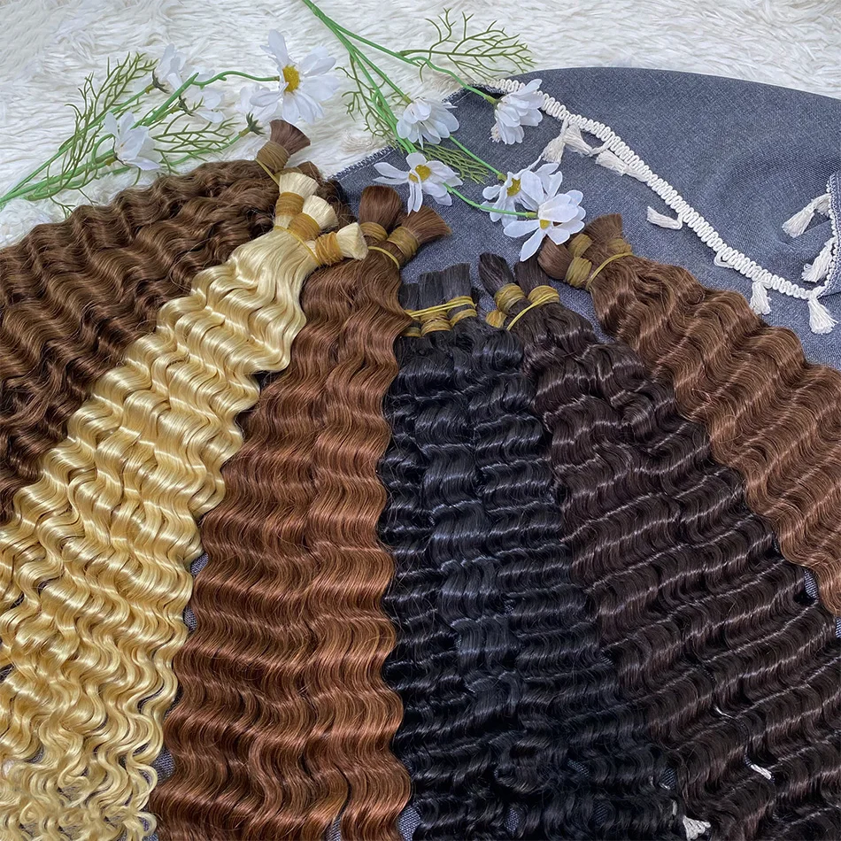 

7-Deep Wave Bulk Human Hair No weft Hair Bulk Extension Gray Human Hair Bundles for Braiding Hair Boho Braids Brazilian Virgin
