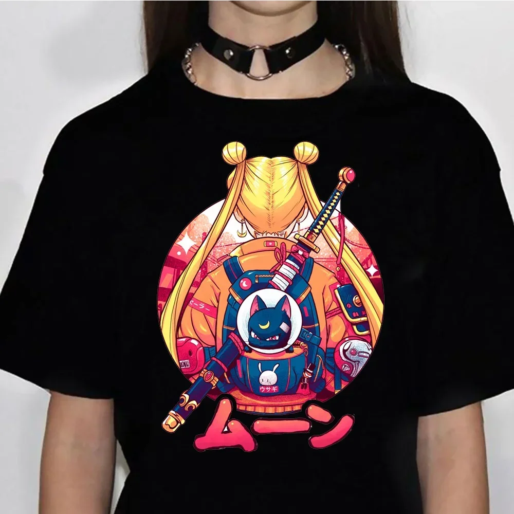 Moon Cat Tshirt Women Anime Harajuku Manga T-shirts Female Comic Graphic Japanese Clothes