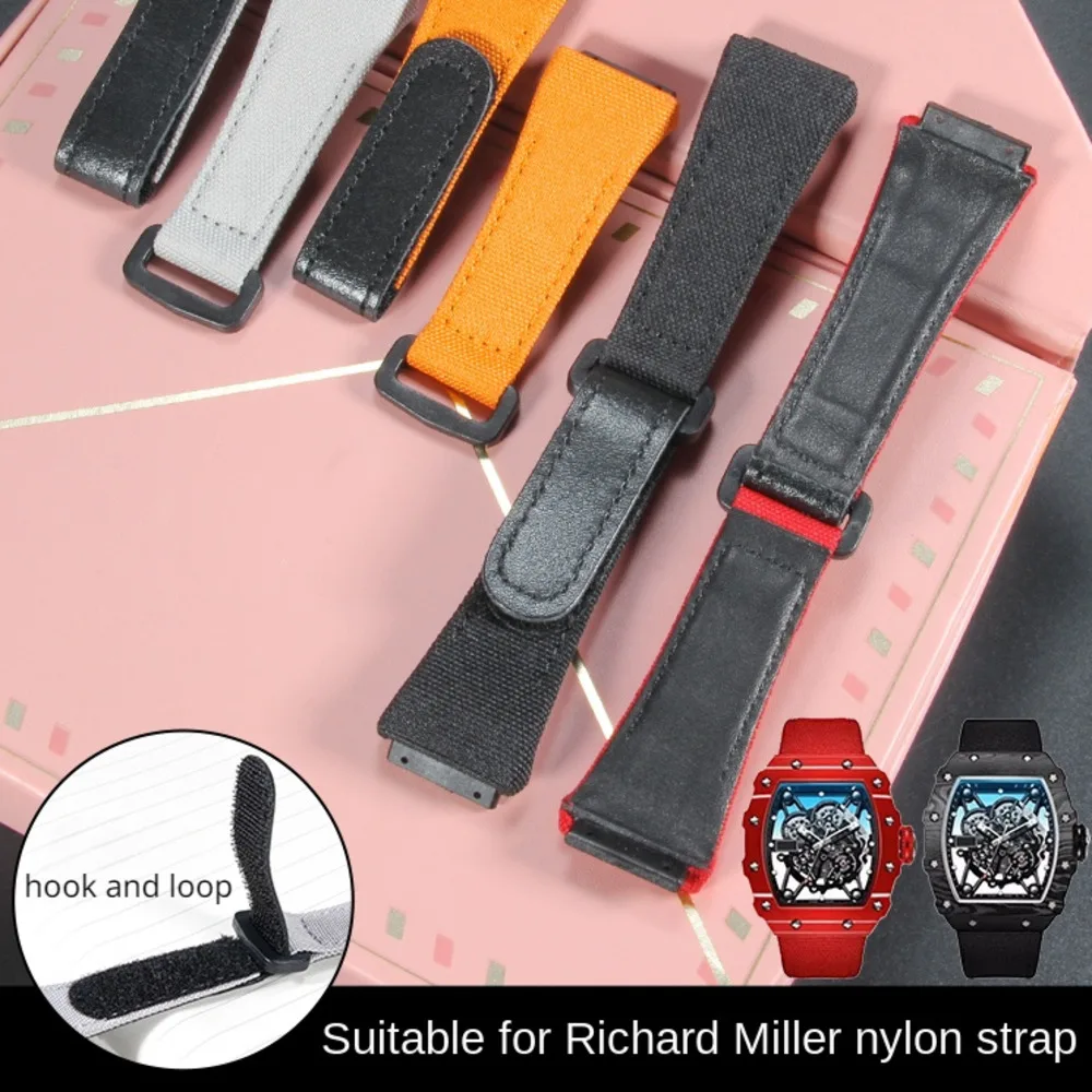 Nylon canvas watch belt for Richard Mille RM50 53 11 Series Geya hook and loop Convenient Leather Strap 25mm