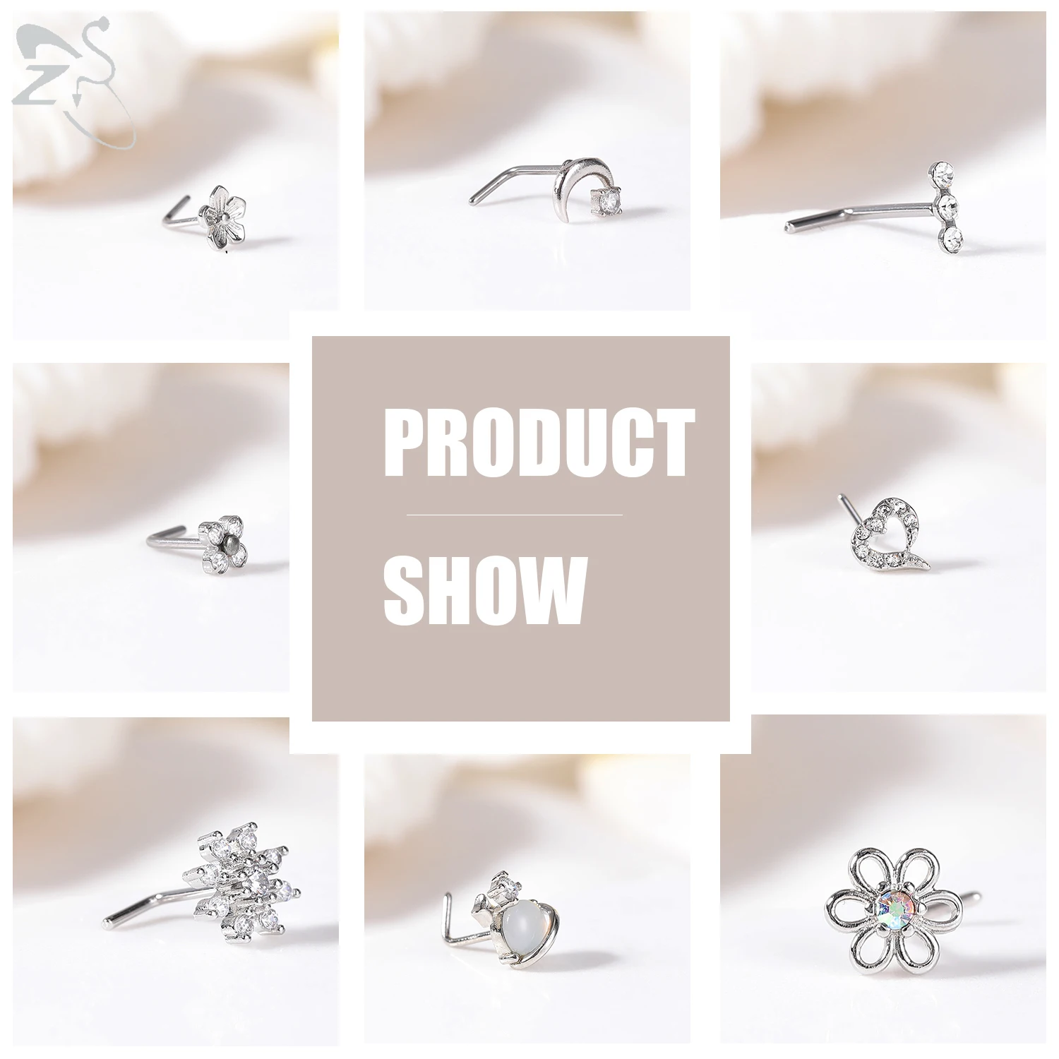 3pcs Stainless Steel Nose Stud Set with Crystals