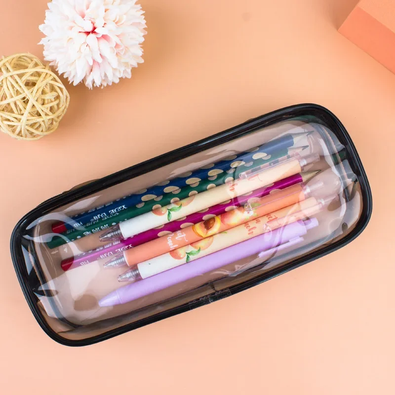 Kawaii Transparent Pencil Case Large Capacity Waterproof Pen Box for Girls Cosmetic Bag Stationery Office School Supplies