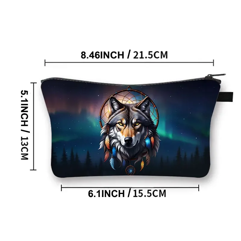 Cool Wolf and Moon Cosmetic Bags for Women Men Fantasy Animal Wolf Makeup Bag Portable Zipper Pouch Travel Toiletry Storage Bag