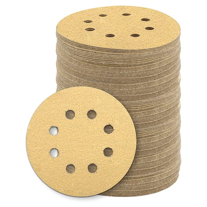 

100Pcs Sanding Disc, 5 Inch Sanding Sheet, 8 Holes Dustless Hook And Loop Sandpaper For Random Track DA Sander