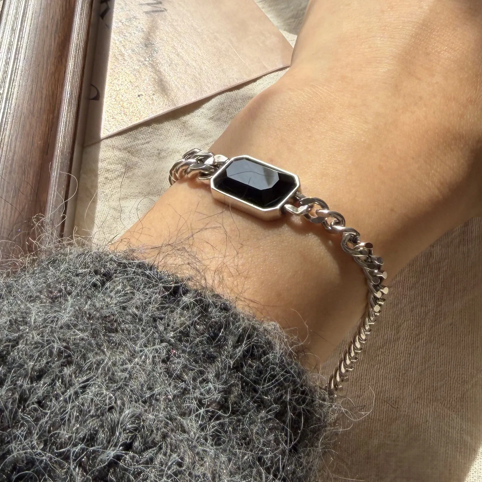 925 Sterling Silver Bracelets for Women Men String Accessories Trend Black Stone Chain Pendant Party Jewelry Gift