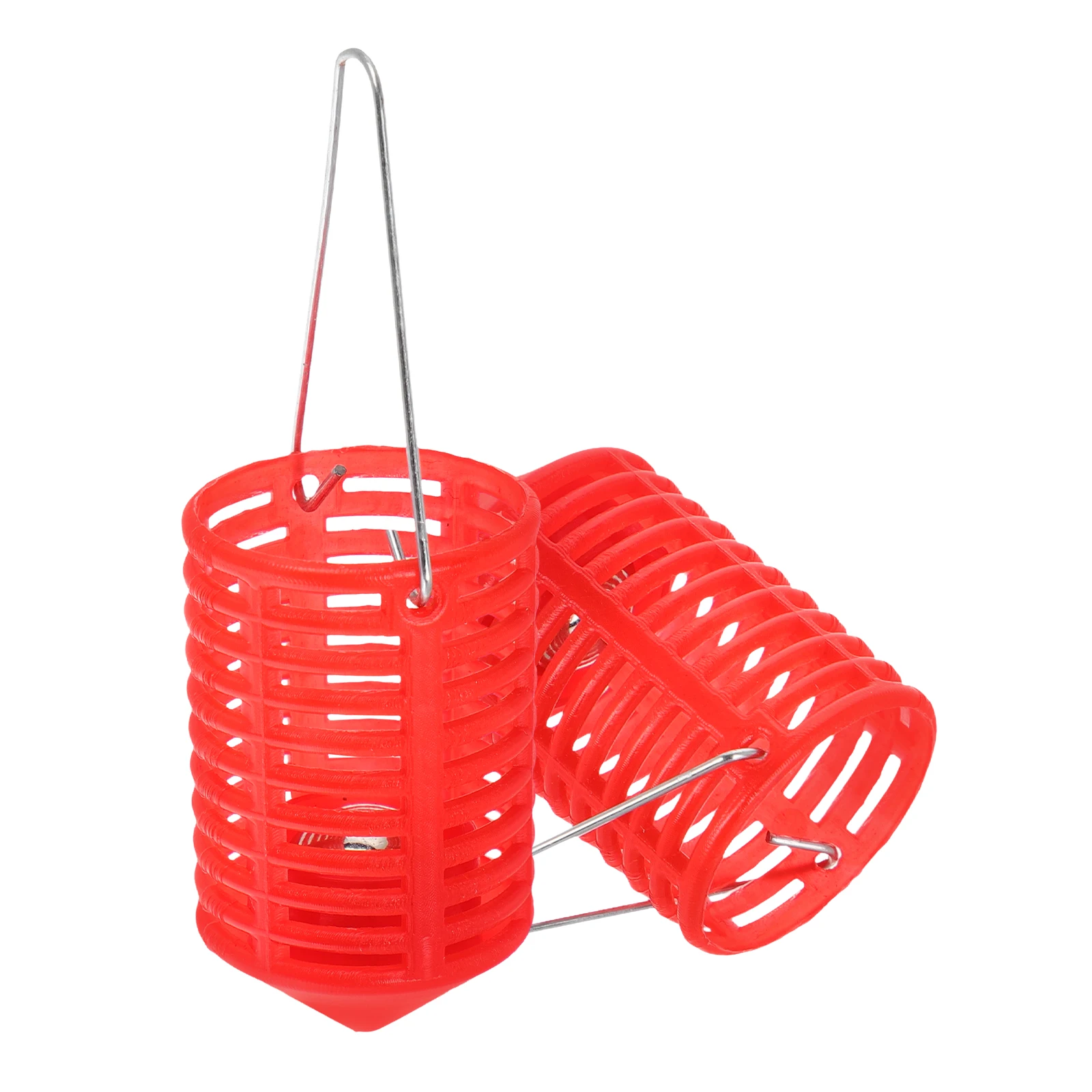 

2pcs Bait Cage Small Basket Fish Hooks Plastic Carp Feeder Shrimp Trap Fishing String Foldable Basket Bait Holder Lure Cage
