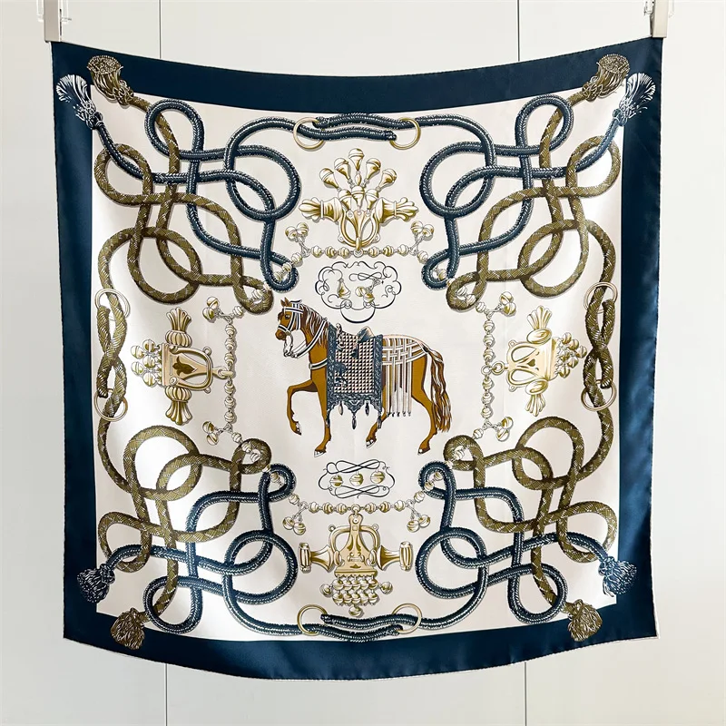 Twill Silk Scarf 90CM Women Square Bandanas Hand rolled Edges Scarves Luxury Designer Foulards Femme Hair Clothing Accessories