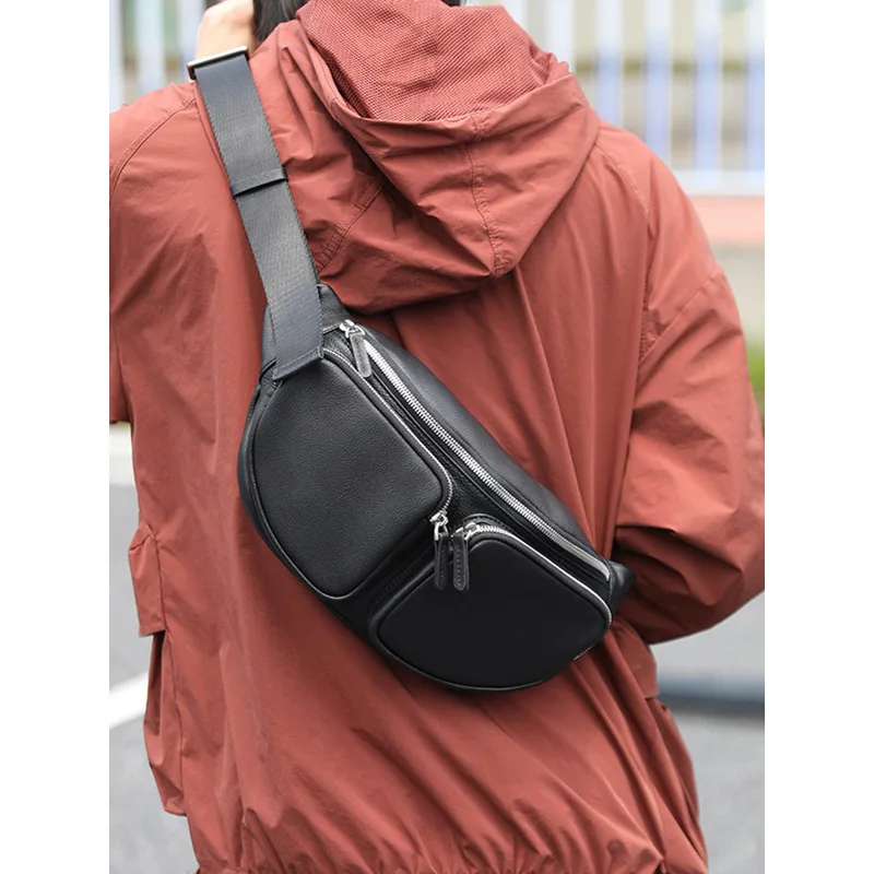 

wmnuo 2025 Brand Chest Bag Cool Shoulder Messenger Crossbody Bags for Men Design Real Cowhide Sling Waist Bags Male Youth