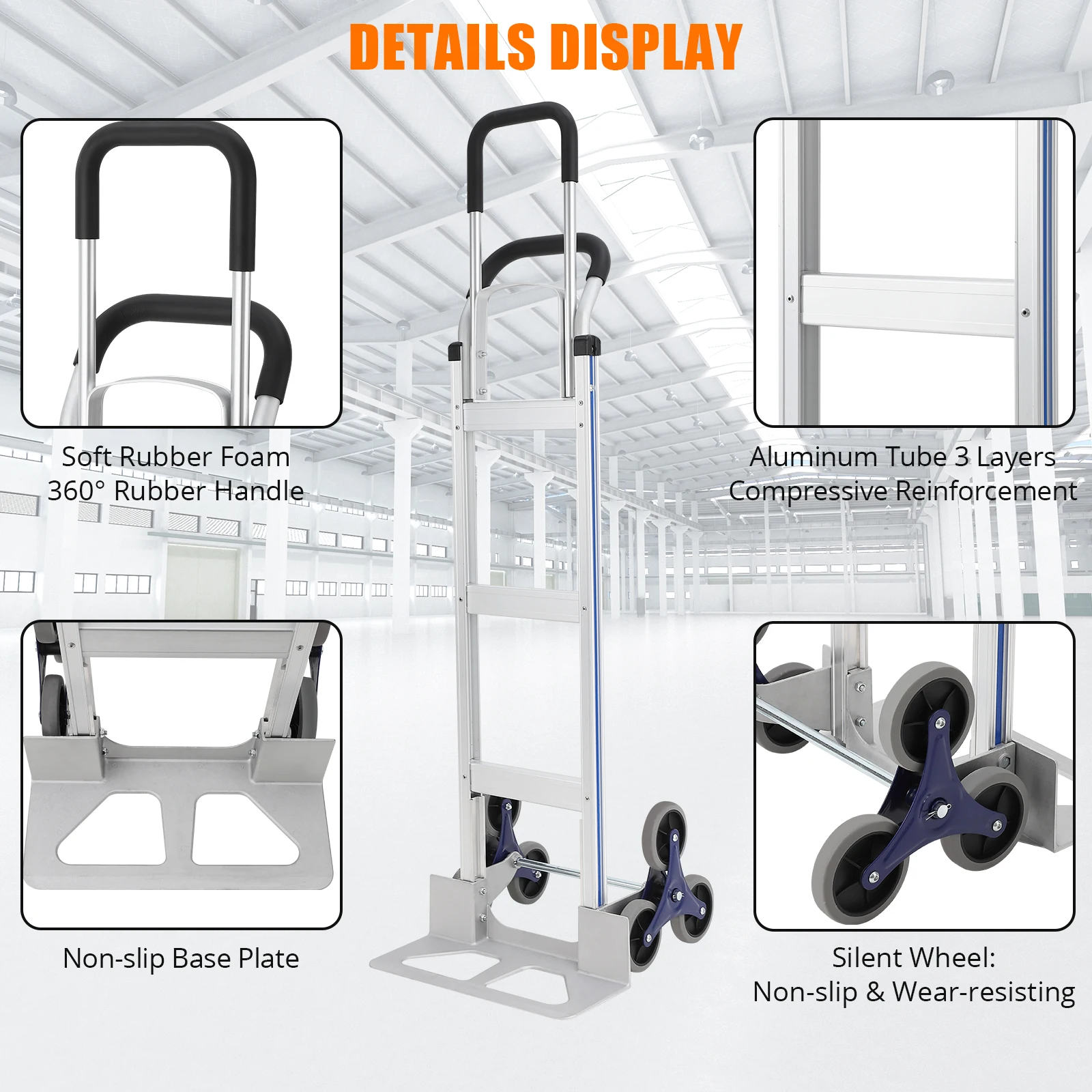 شاحنة يدوية من الألومنيوم، سعة تحميل 200 كجم، شاحنة يدوية صناعية شديدة التحمل ودولي لنقل المستودعات