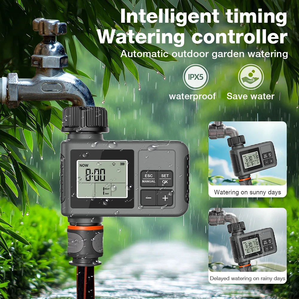 

Smart Digital Water Timer Garden Timing Irrigation Automatic Waterproof Watering Device Watering Controller IPX5 LCD Display