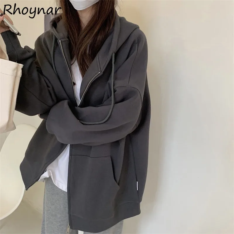 

Hoodies Women Spring Autumn Students Preppy Style Lazy Zippers Casual All-match Loose Soft Korean Style Fashion Couples Unisex