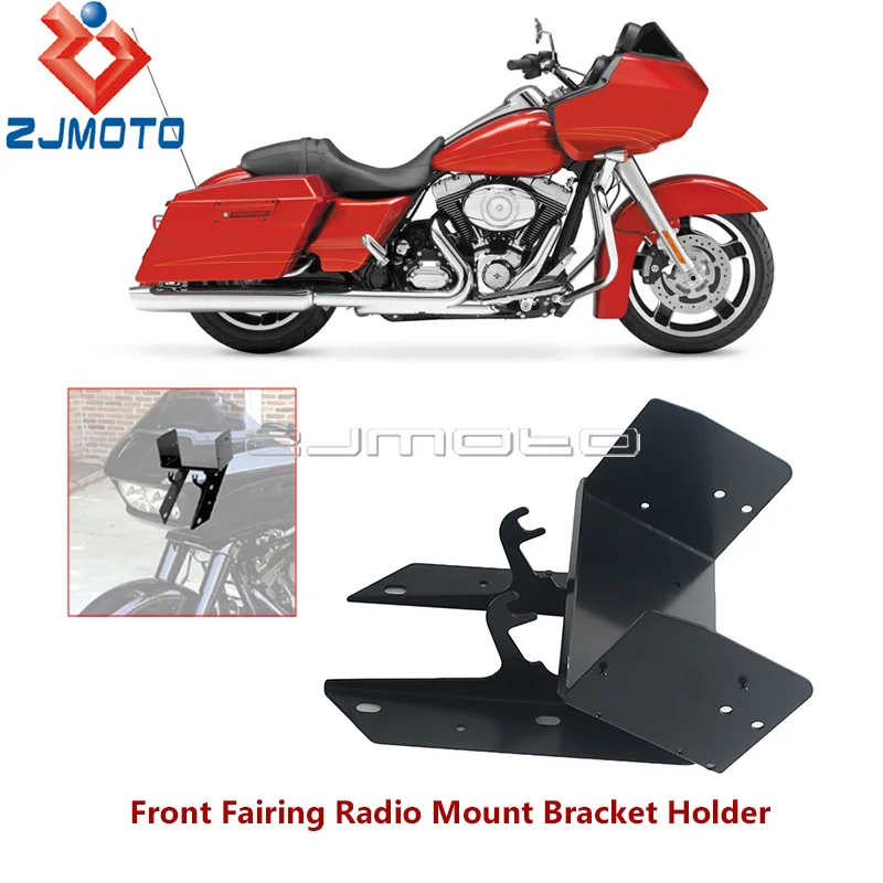 Motorcycle Front Fairing Radio Audio Mount Bracket Solid Black For Harley Touring Road Glide FLTR 1998-2013 Stereo Fixing Holder