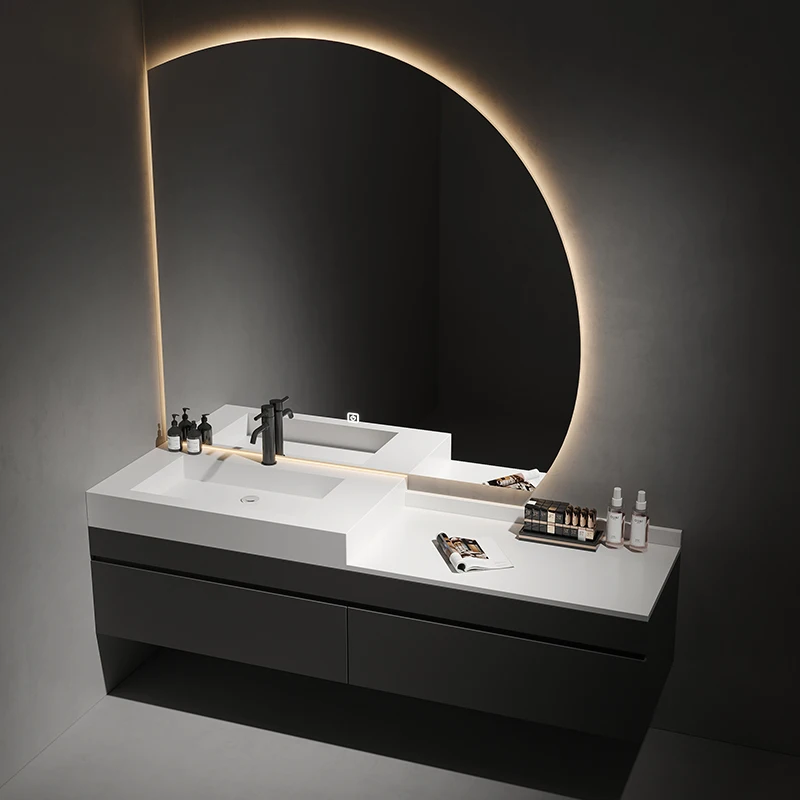 Modern minimalist hotel floating black lacquer bathroom vanity design