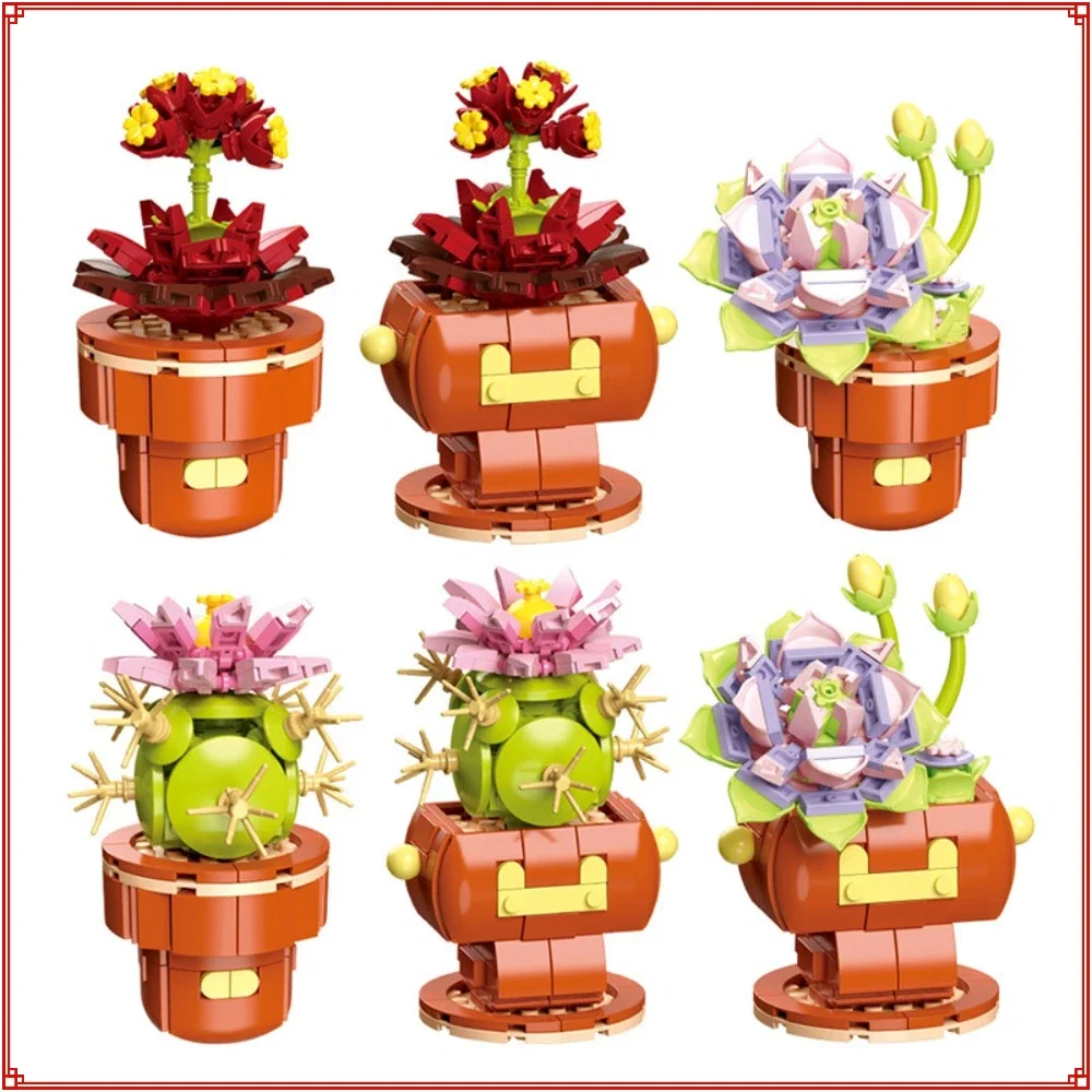 

Flower Potted Plant Succulents Building Blocks Cactus Kale Assembled Model Toy Home Decoration Ornaments Creative Holiday Gifts