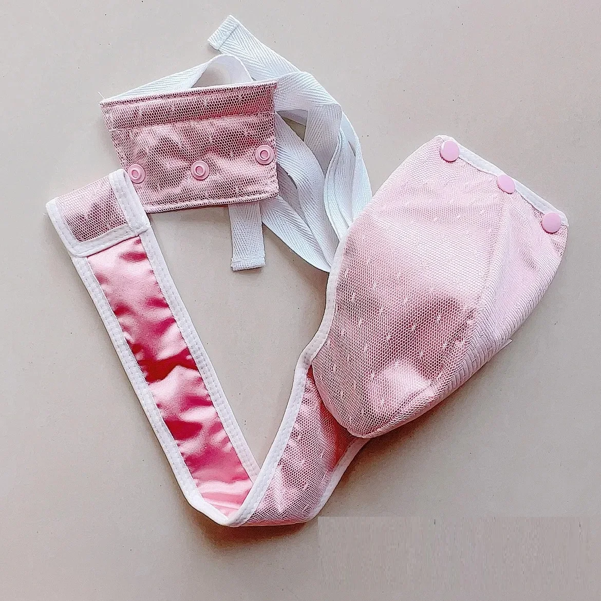 Pink Lace Silky Men Thong Briefs With Snap Convex Pouch low-rise Lace Up T-back Gay G-string Briefs Party BF Gift