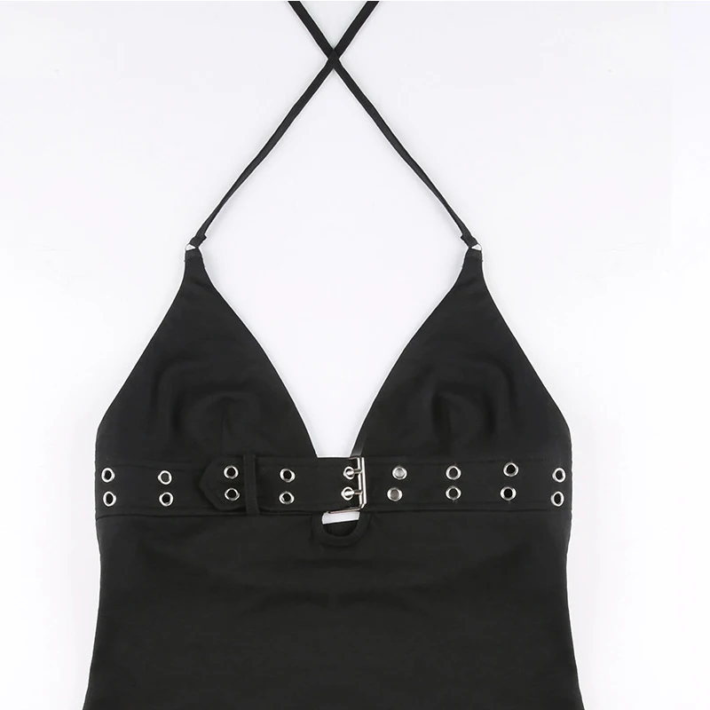Y2k Bandage Crop Top Schwarz Rückenfreies Top Lace Up Süße Party Strand Sommer Sweats Frauen Retro Basic Mini Weste Punk – Detail 9