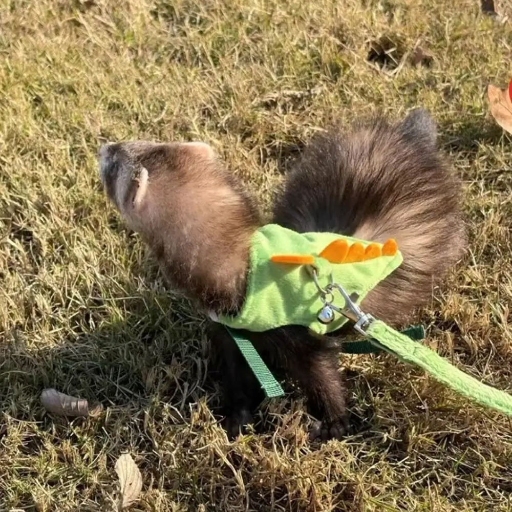 

Soft Cartoon Ferret Vest Harness Dragon Design Flannel Hamster Chest Strap with Bell Adjustable Pet Harness Leash Travel