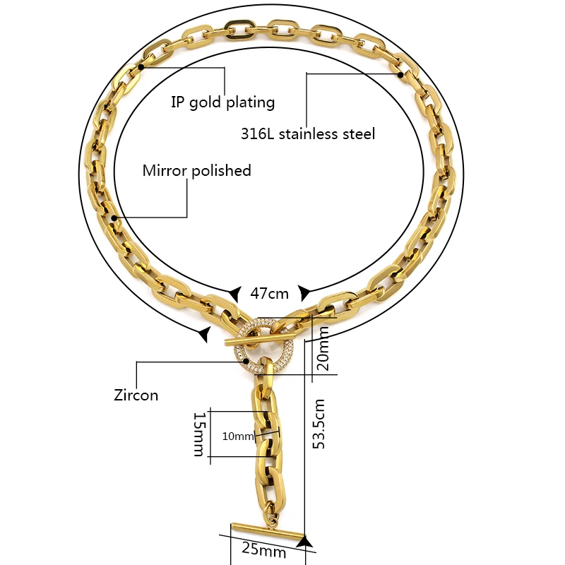 New Design Vintage Women Stainless Steel Necklaces 53.5cm long gold necklace zircon shiny sliver necklace for women man
