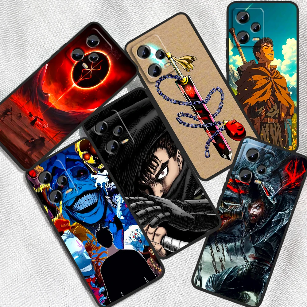 

B-Berserk Cool Cartoon Boys For Xiaomi Redmi Note 13 12R 12 12S Turbo 11 11T 11S 10 10S Pro Plus 5G Black Back Phone Case