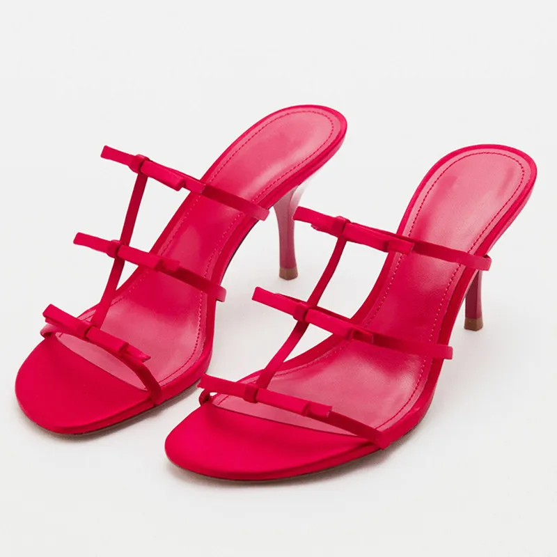 

Lolita Style Bow-Adorned Women's Slippers Summer Open-Toe Thin High Heels for Ladies Cute Sweet High-Heeled Sandals Sandalias