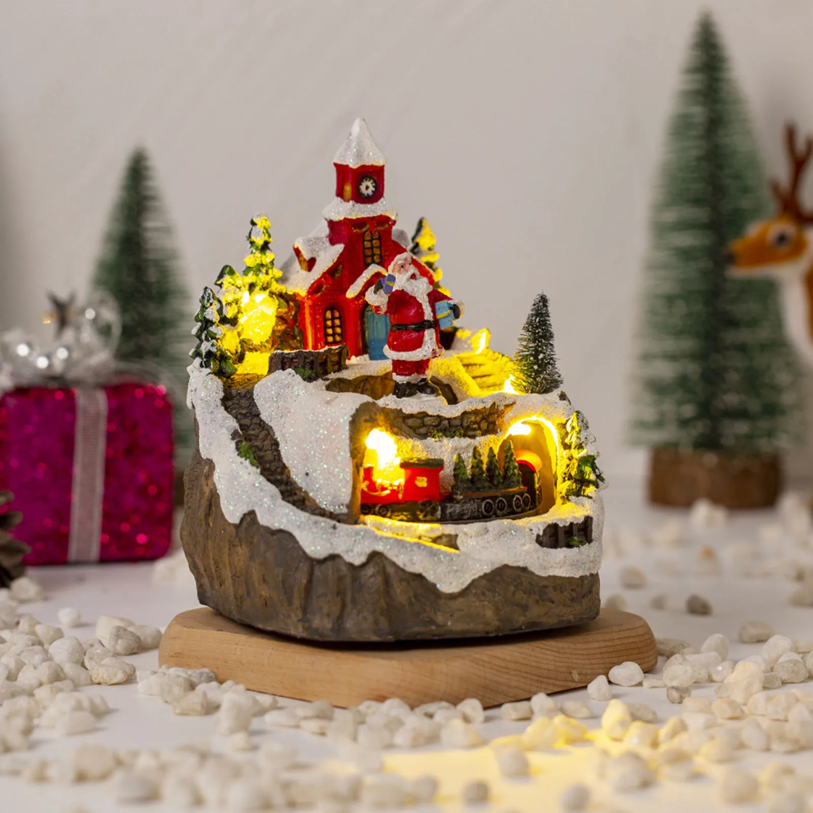 الراتنج حديقة زخرفة الموسيقى مصباح ليد تحصيل التماثيل عيد الميلاد قرية التماثيل عرض داخلي التماثيل الديكور #2