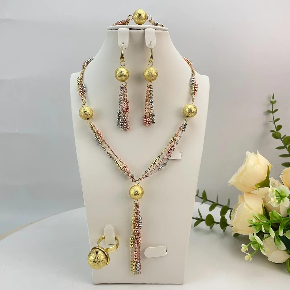 

Простые ювелирные изделия в Дубае, трехслойное ожерелье, комплекты ювелирных украшений для женщин, вечерние FHK23257