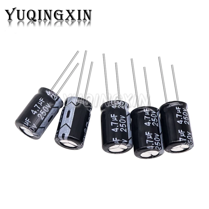 Capacitor eletrolítico de alumínio, 250V, 1UF, 2,2 UF, 3,3 UF, 4,7 UF, 10UF, 22UF, 33UF, 47UF, 100UF, 220UF, 330UF, 5 PCes