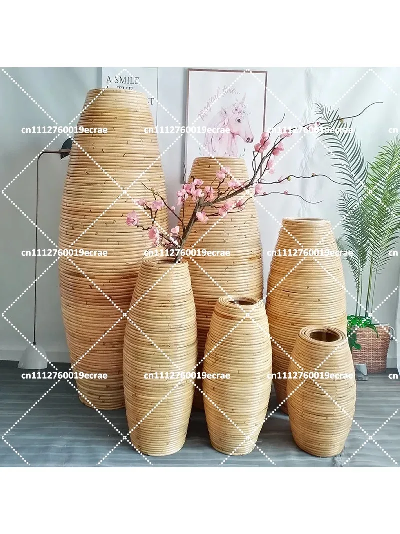 Vine Weaving Floor Vase Decoration with Dry Flower Silk Flower Arrangement