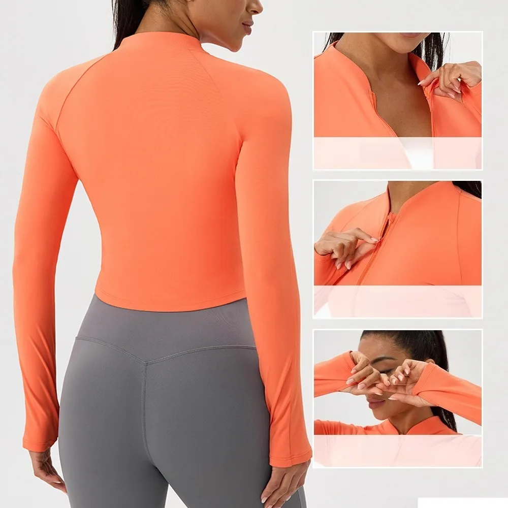 Women Naked Feel Stand Collar Zip Up Yoga Jacket Waist Cinch Quick Dry Stretch Running Fitness Top