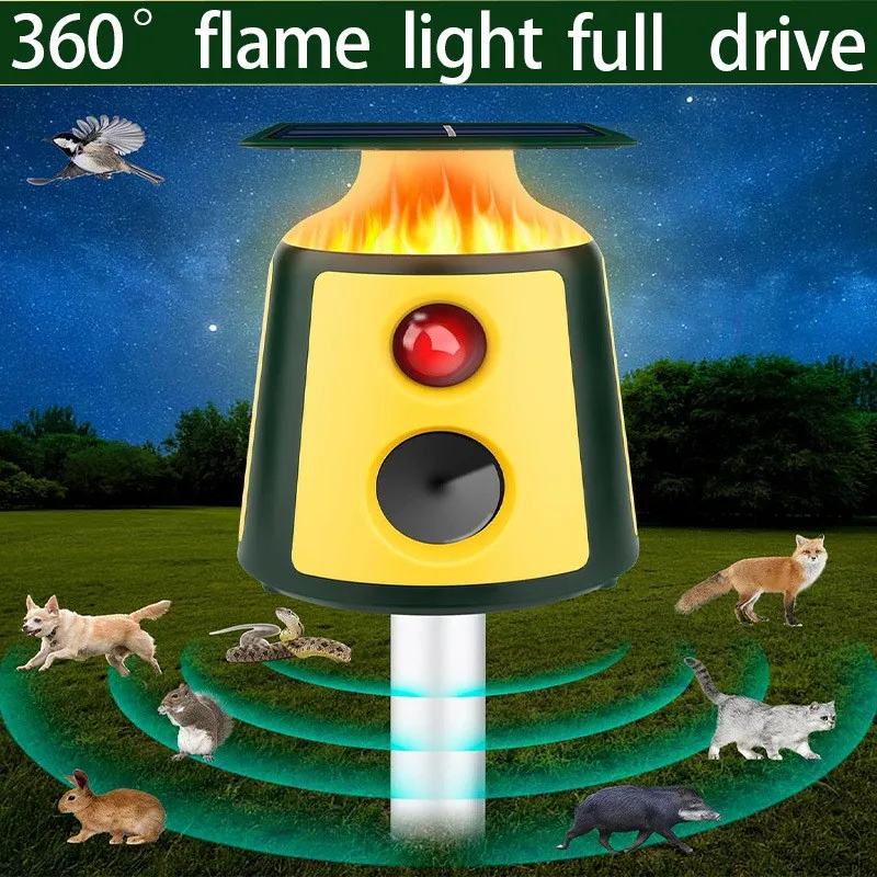 Repelente de animales ultrasónico 360 °   Inducción y luz LED de llama repelente de gatos al aire libre impermeable repelente gatos perros ciervos pechos salvajes zorro