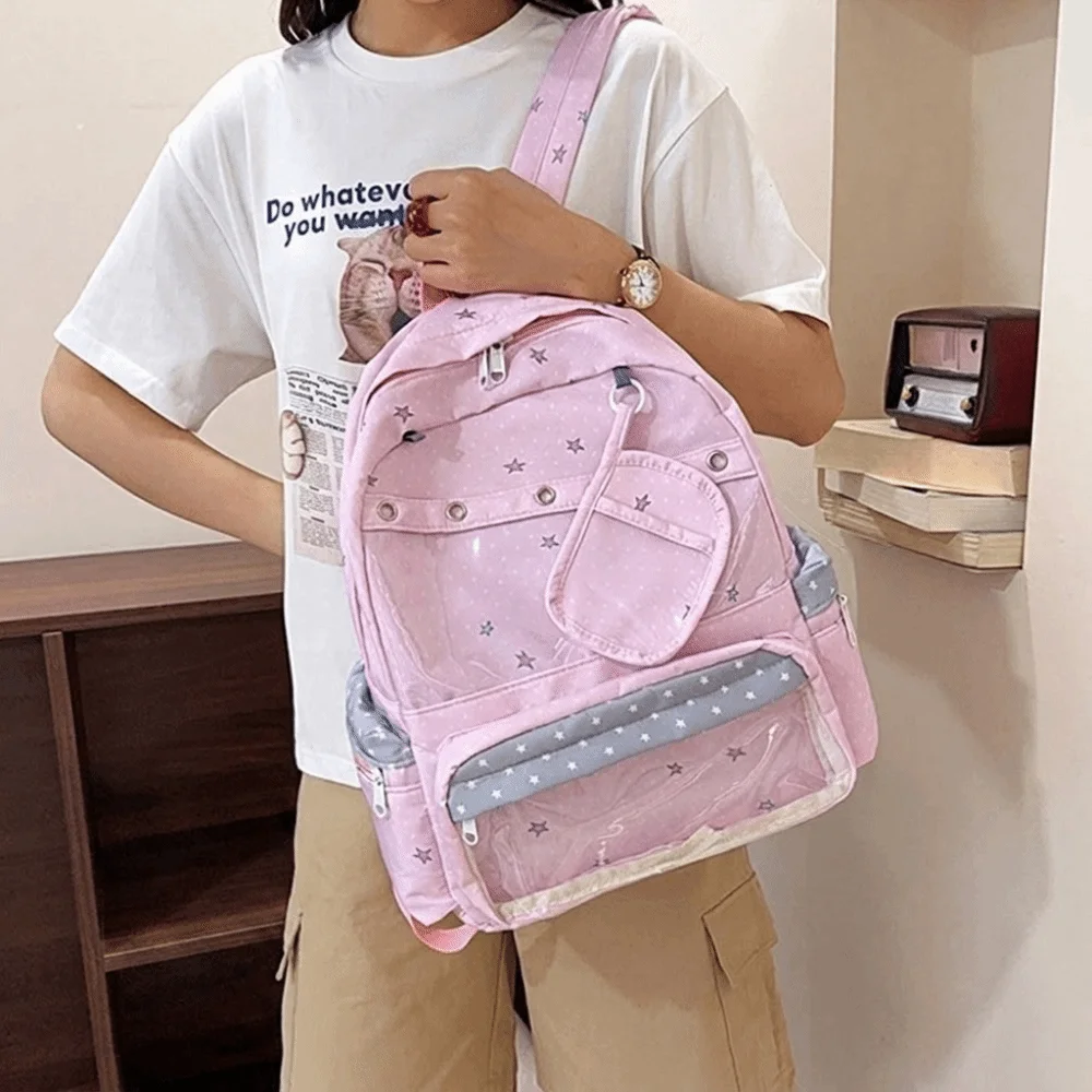 Transparent Polka Dot Backpack Lolita Itabag Student School Bag DIY Display Multiple Pockets Display Knapsack Outdoor Use