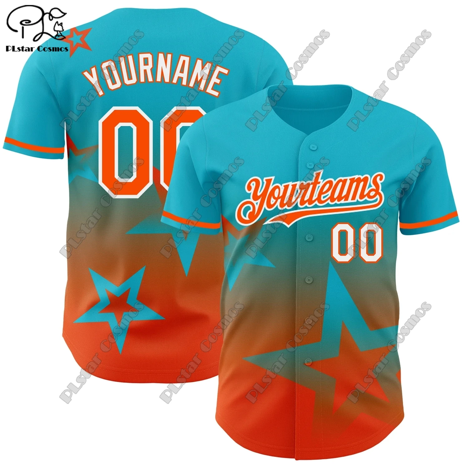 PLSTAR COSMOS customized 3D printing design gradient blue star pattern genuine baseball uniform summer new short sleeve L-1