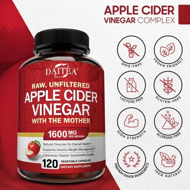

Apple Cider Vinegar 1600mg with the Mother Supplement for Healthy Digestion Weight Loss & Energy Support