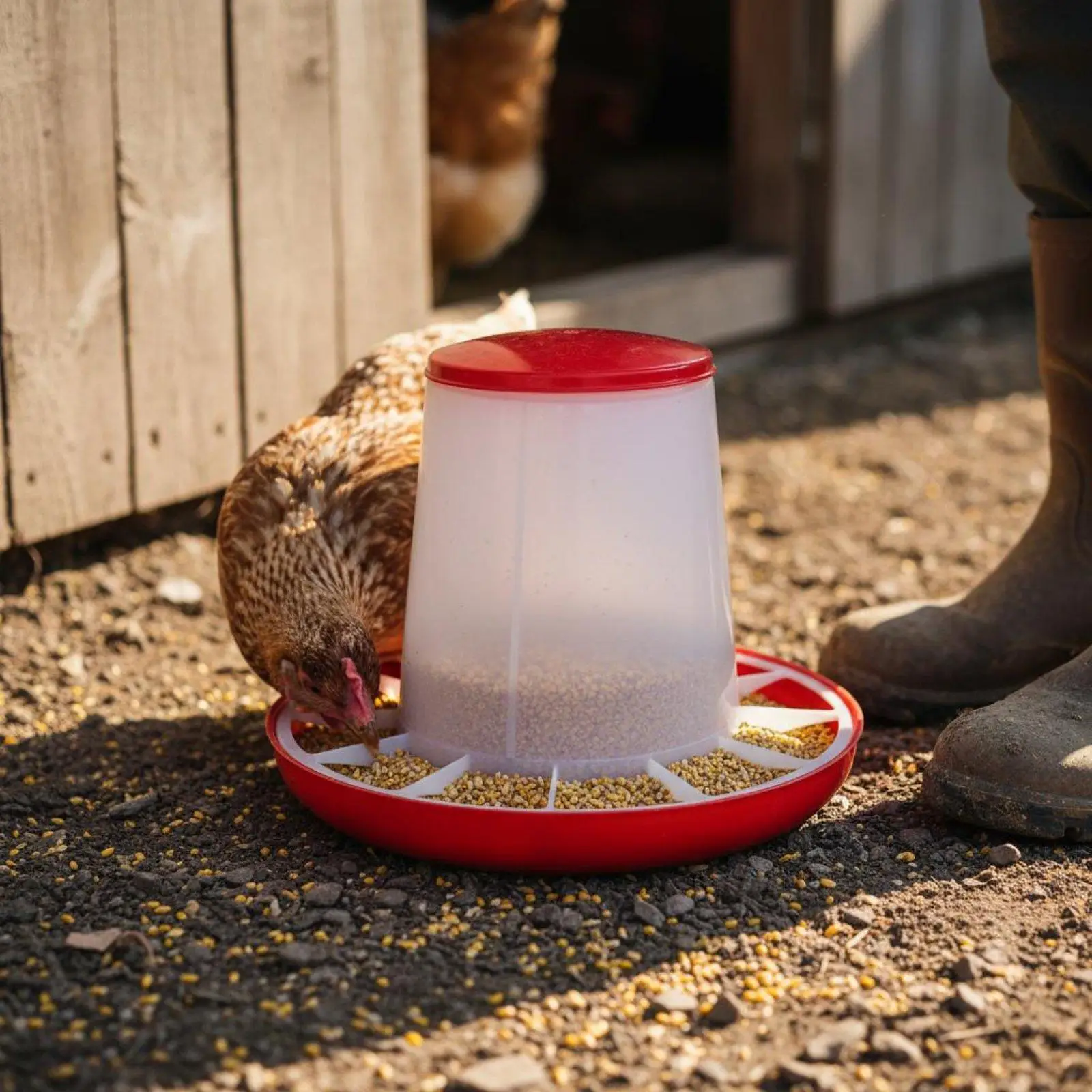 Automatic Poultry Feeder with Secure Lid Heavy Duty Polyethylene Chicken Waterer for Backyard Coop Farm Supplies