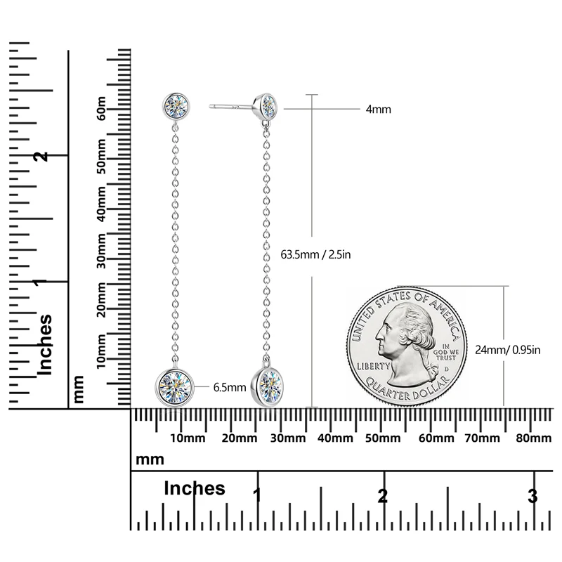 

IOGOU Bezel Setting D0.80CT/ D1.30CT Moissanite Chain Tassel Earrings 925 Sterling Silver Trendy Engagement Jewelry for Women