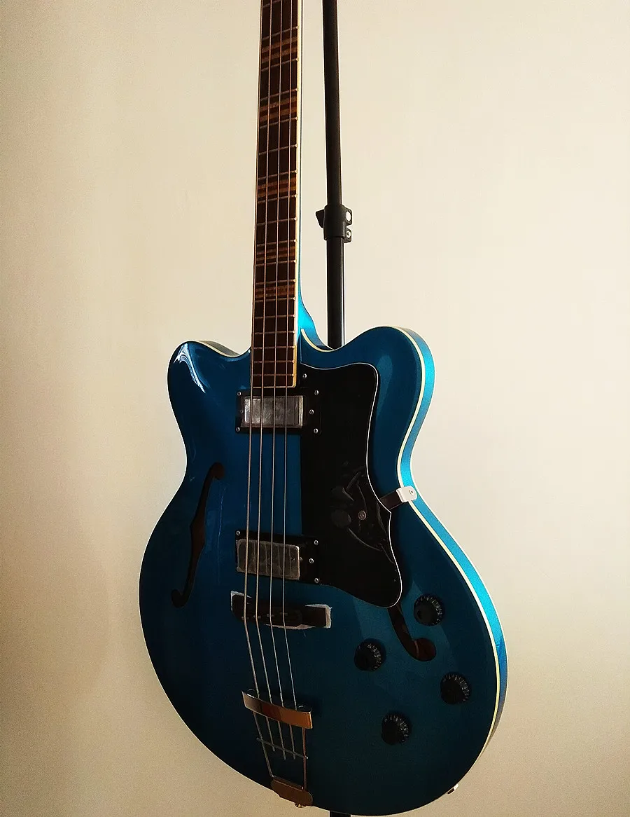 Bass 4-string Electric Guitar semi-hollow thin Metallic Blue