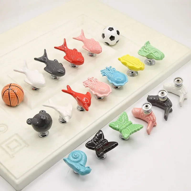 Perforation-free Children\'s Closet Door Cartoon Handle Butterfly Ceramic Handle Single-hole American Drawer Cabinet Handle