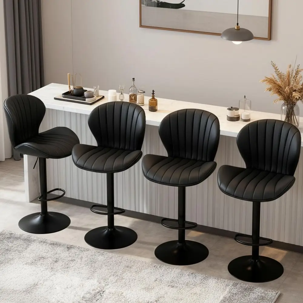 

Набор из 4 регулируемых барных стульев из искусственной кожи с подставкой для ног, вращающиеся барные стулья высотой 24-32 дюйма для бара, кухонного острова