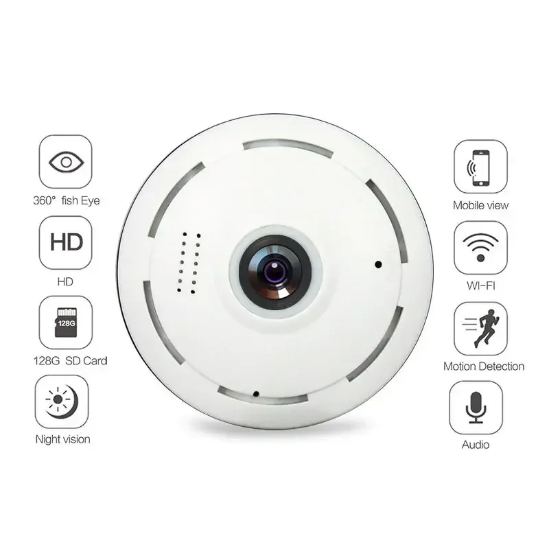 Imagem -02 - Mini Câmera ip Home Security Vigilância por Vídeo ir Versão Noturna Fisheye Panorâmica Wi-fi 1.3mp 360 Graus