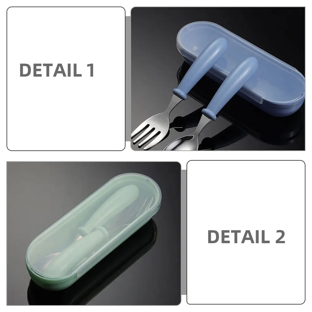 

2 Sets Stainless Steel Children Spoon Fork Tableware Kids Utensils Toddler Spoons Cartoon Design Anti Slip Baby Feeding Bowl