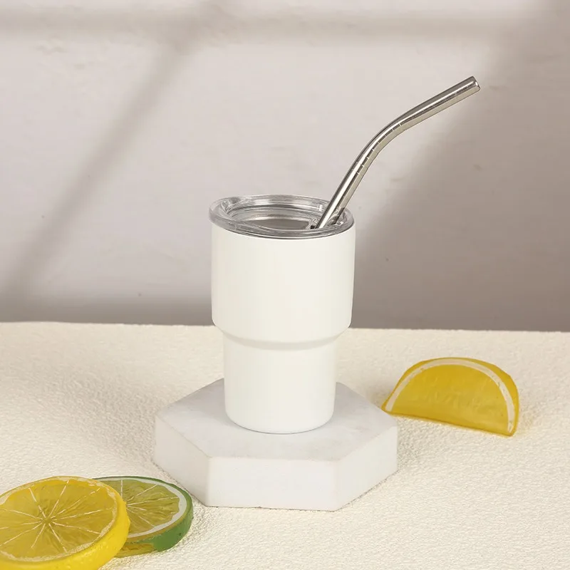 

3-oz mini wine glass made of 304 stainless steel with straw, insulated cup with high appearance and cold insulation, coffee cup