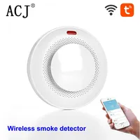 ACJ Tuya Wifi Smoke Detector Sensor 85DB Alarm Fire Smart Smoke Detector Wifi Fire Protection Home Security Alarm Smart Life