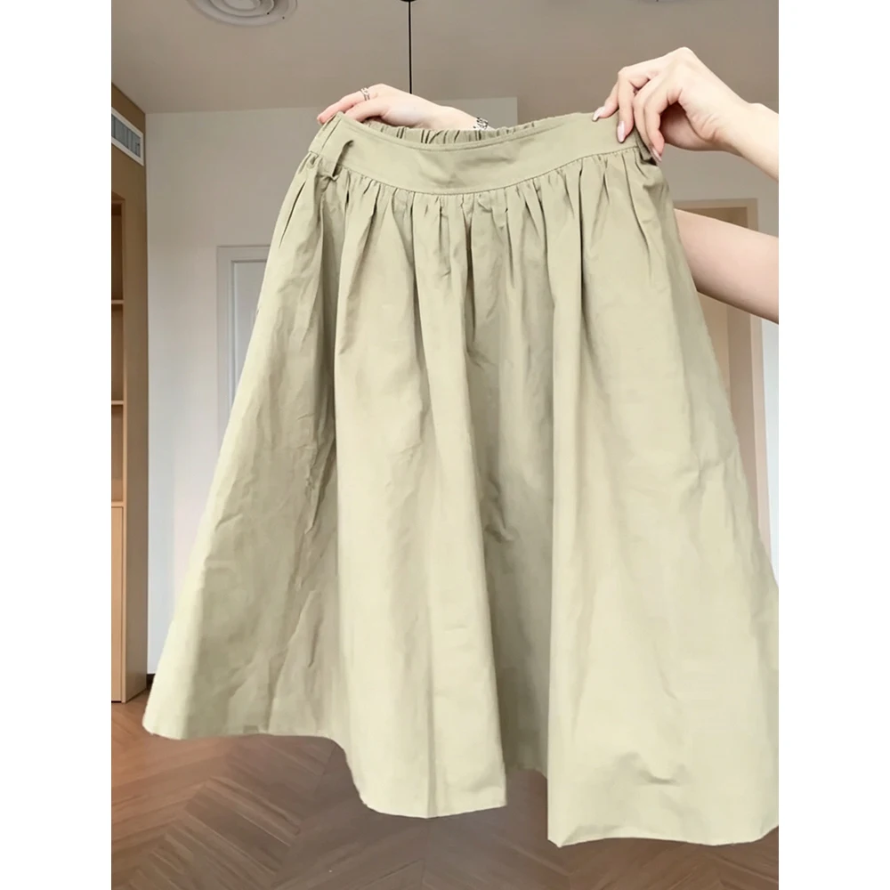 Fashionable Commuter Casual High Waist Pleated Maxi Half Skirt Women Summer Loose Slimming Hip Covering A-Line Skirt