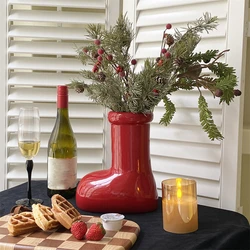 2026 Christmas Ceramic Vase Boots Red Shoe-shaped Santa Claus Perfect Child Family Gift for Christmas Tree Holiday Decorations