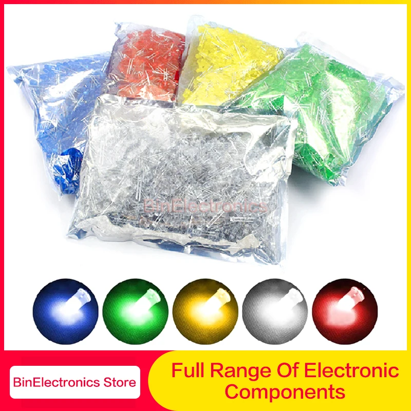 Lampe à bulles LED F3 F5, diamètre 3mm 5mm, 1000 pièces, rouge, vert, jaune, bleu, blanc, directement dans l\'ensemble