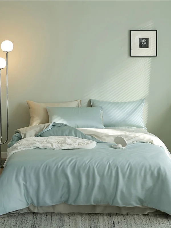  Summer Ice Silk Four-Piece Bedding Set 60-Tead Count Pure Color Silk eets Duvet Cover Bedding Accories