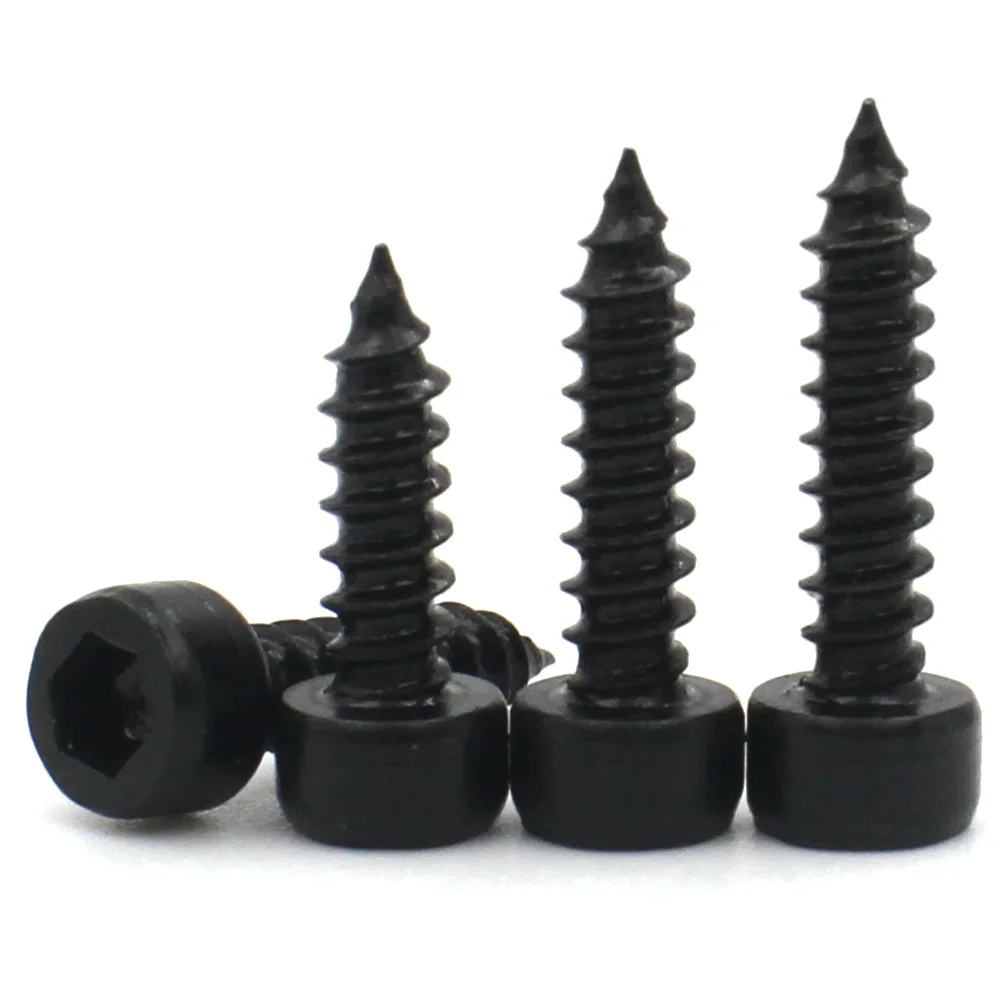 10/20/50pcs M1.7 M2 M2.2 M2.3 M2.5 M2.6 M3 M3.5 M4 M5 검정색 탄소강 육각형 육각 소켓 캡 헤드 셀프 태핑 모델 나사
