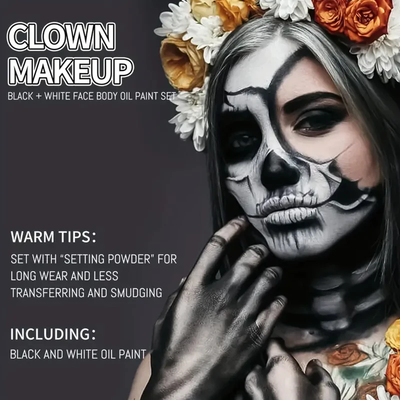 Black And White Washable Water-Soluble Face And Body Paint,for Christmas,Halloween,Cosplay,Stage And Screen Performances Parties