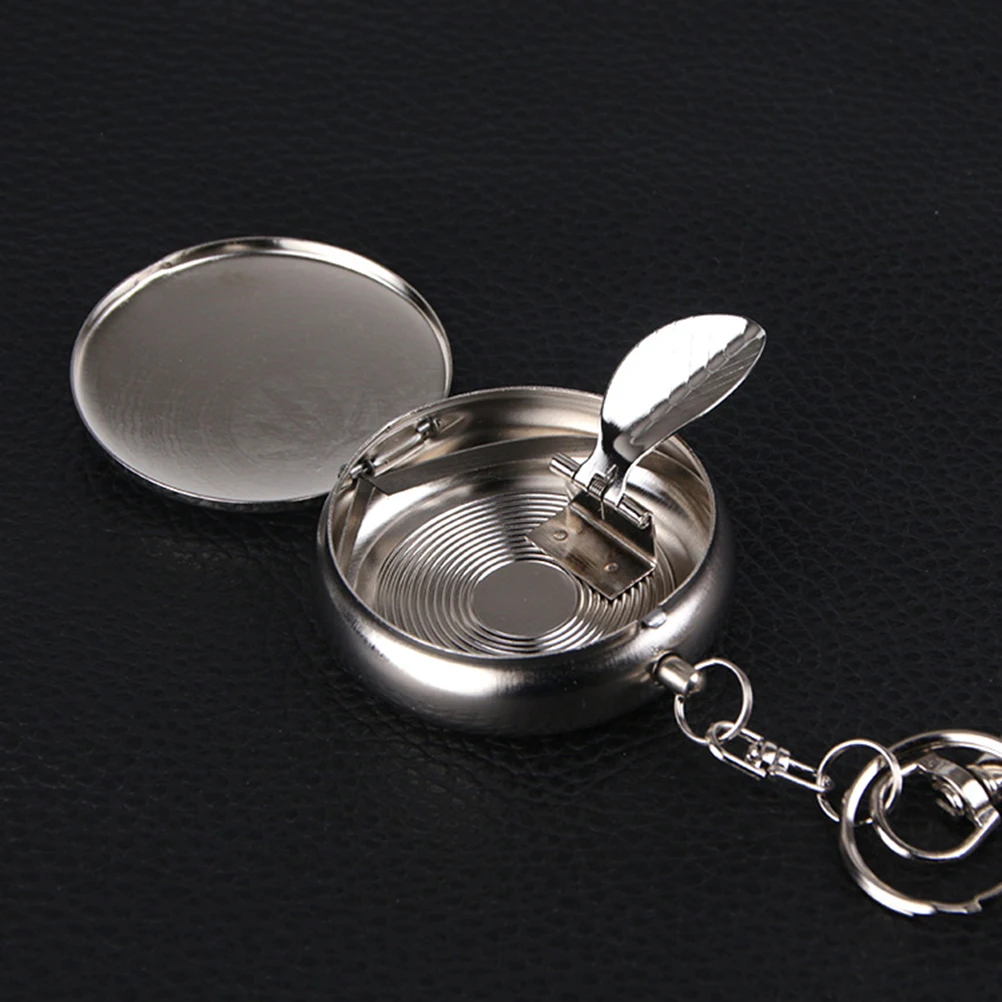 

3pcs Portable Pocket Ashtray Mini Stainless Pattern Key Chain Cigarette Holder Push Button Lid For Travel Picnic