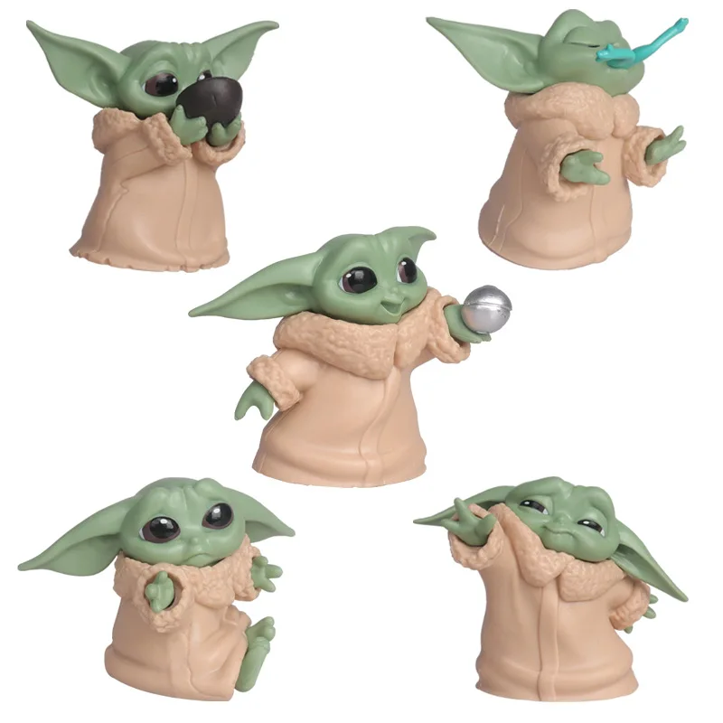 5pcs/set  Movie Star Wars Yoda Baby Q Version kawaii Mini Action Figure PVC Model Statue Toys Car ornaments Collectible Gifts